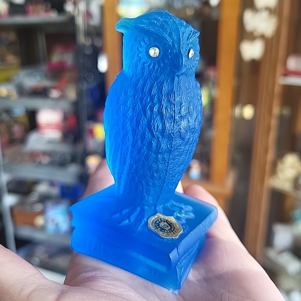 Westmoreland "Wise Owl" Blue Satin Glass Figurine